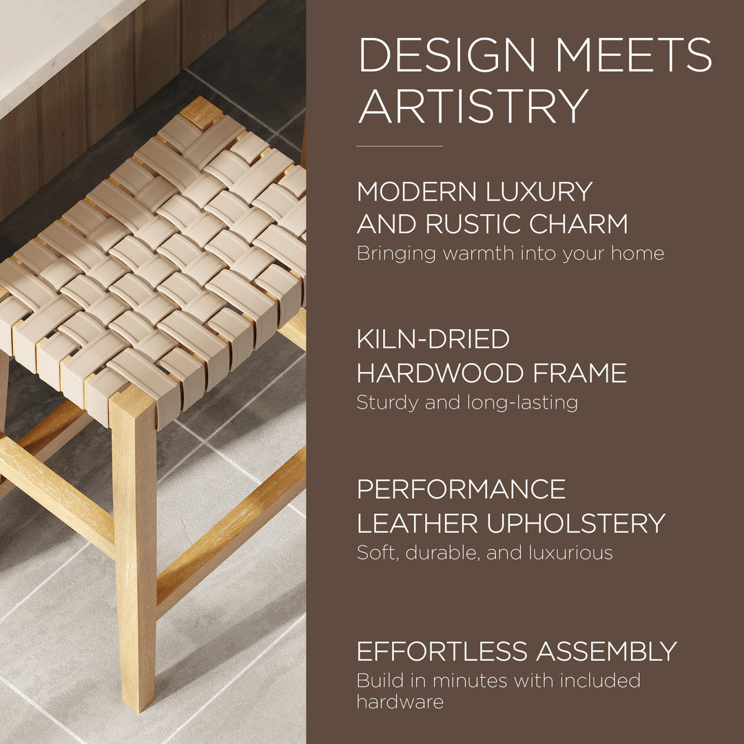 Maven Lane Stool in Weathered Natural Wood Finish w/Bone Vegan Leather (Used) - VMInnovations