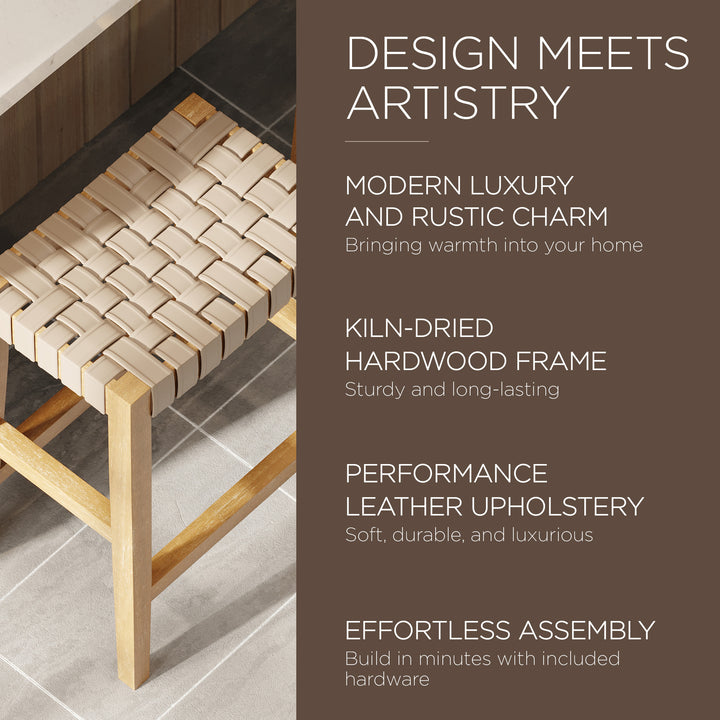 Maven Lane Stool in Weathered Natural Wood Finish w/Bone Vegan Leather (Used) - VMInnovations