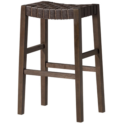 Maven Lane Bar Stool, Brown Wood Finish w/Marksman Vegan Leather (For Parts)