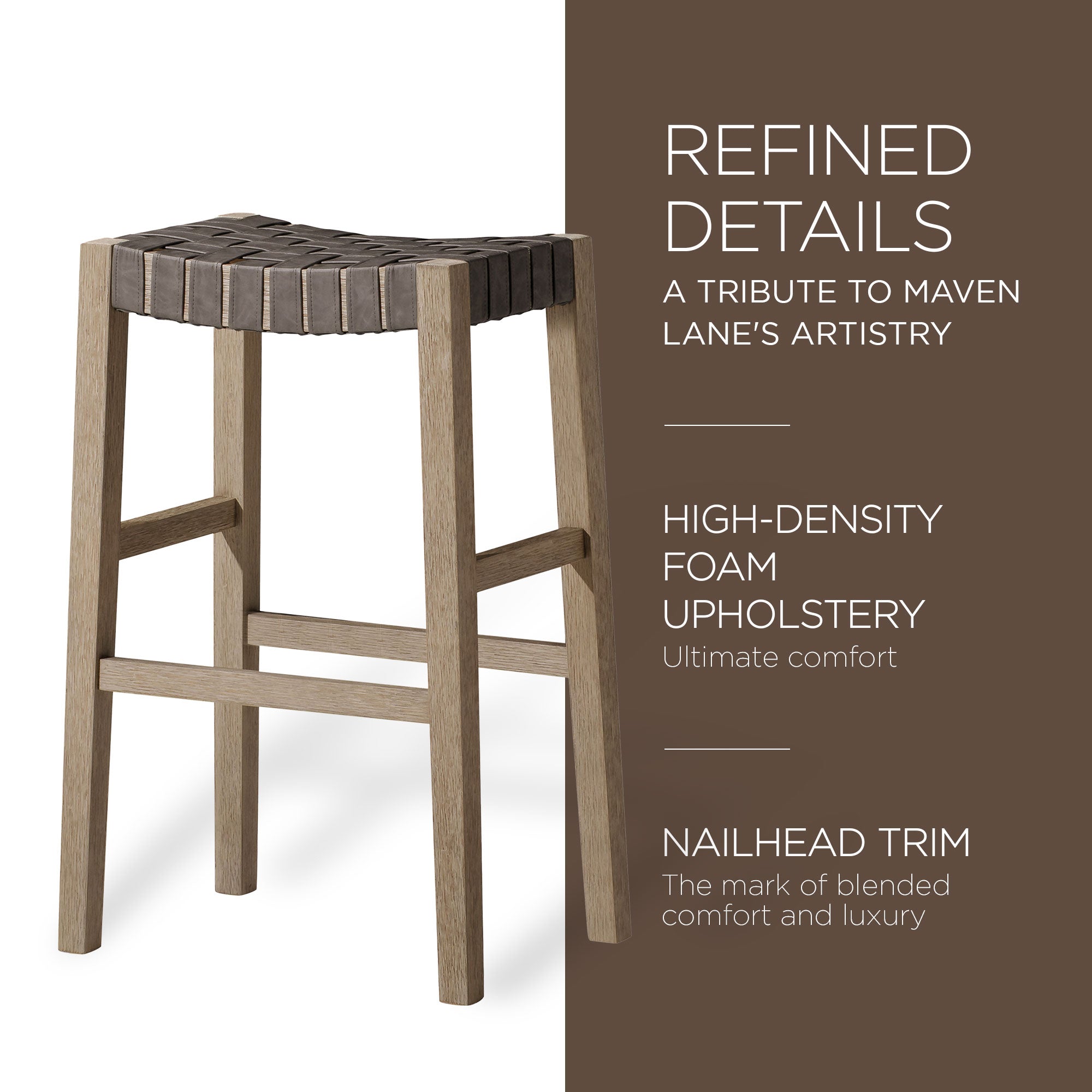 Maven Lane Emerson Bar Stool, Grey, Stone Vegan Leather, Set of 2 (Open Box)