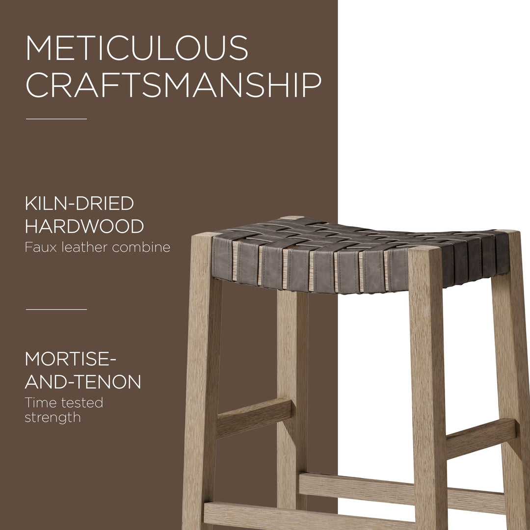 Maven Lane Emerson Bar Stool, Grey, Stone Vegan Leather, Set of 2 (Open Box)