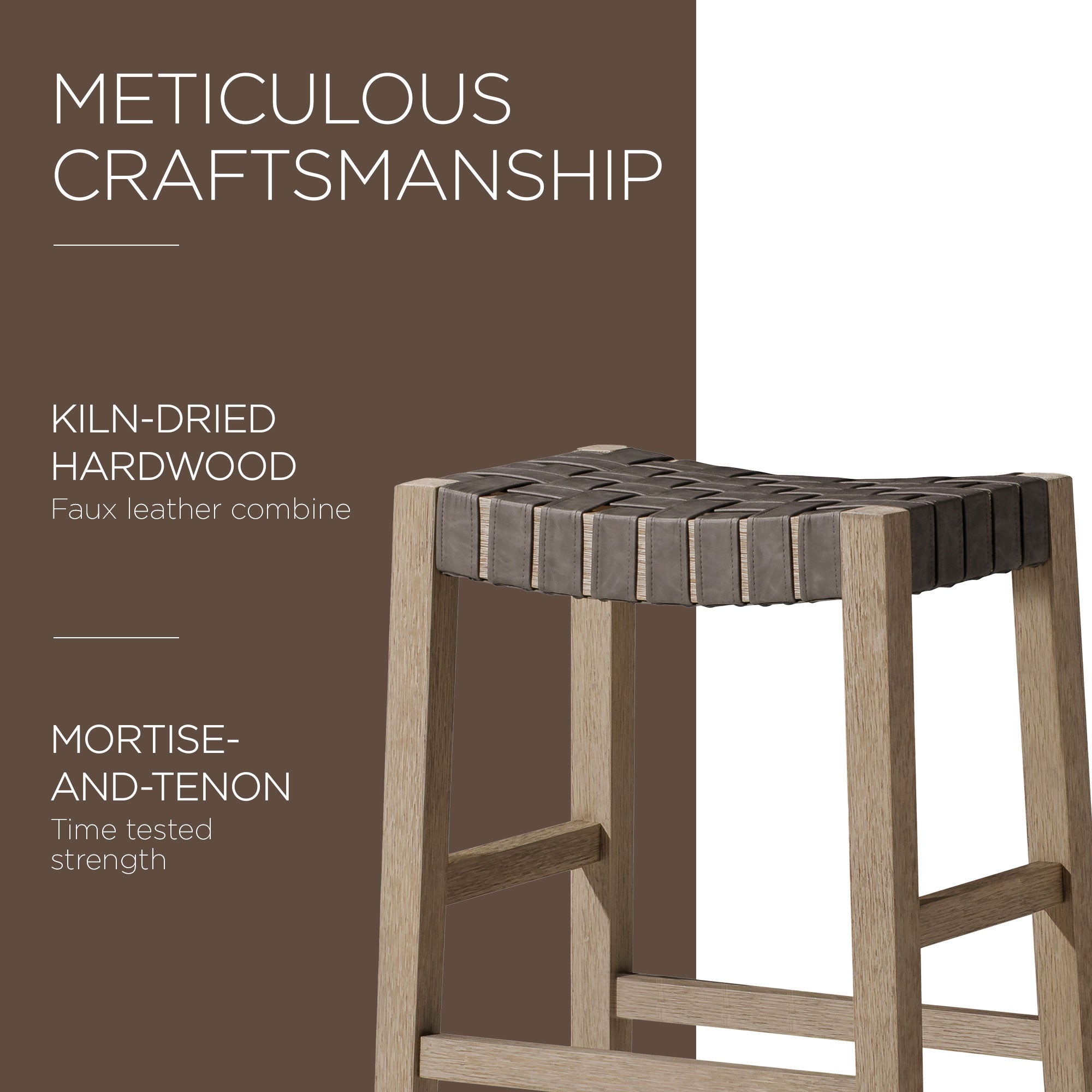 Maven Lane Emerson Bar Stool, Grey, Stone Vegan Leather, Set of 2 (Open Box)
