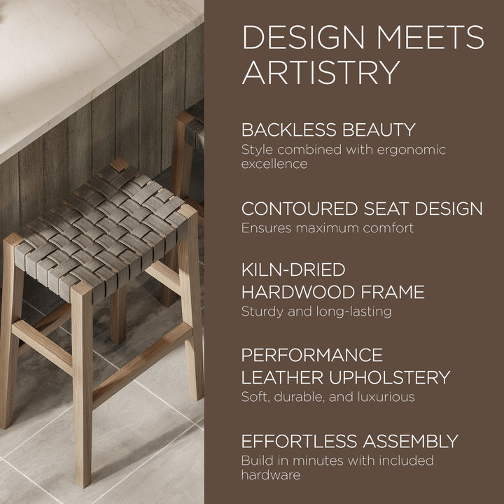 Maven Lane Emerson Bar Stool, Grey, Stone Vegan Leather, Set of 2 (Open Box)