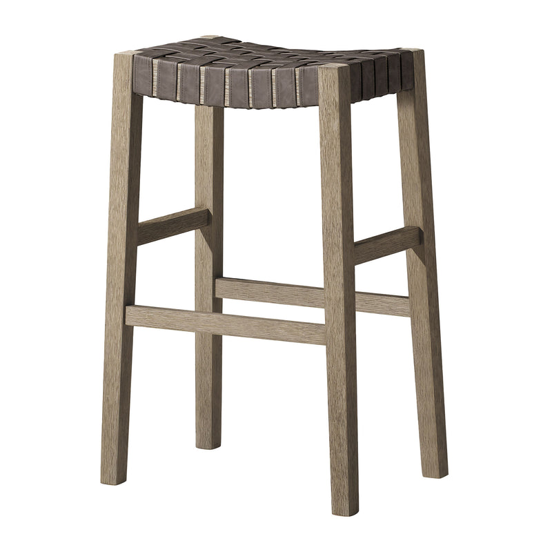 Maven Lane Stool in Weathered Grey Wood Finish w/Stone Vegan Leather (Open Box)