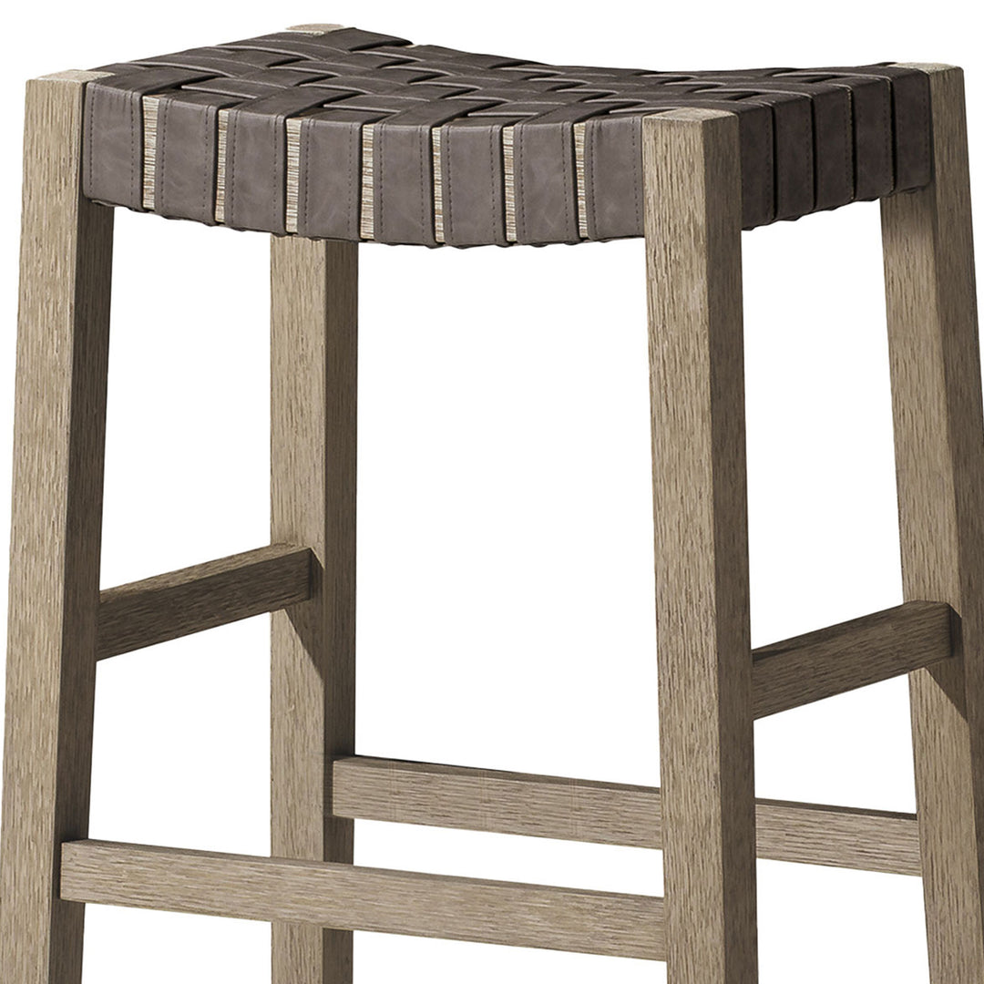 Maven Lane Emerson Bar Stool, Grey, Stone Vegan Leather, Set of 2 (Open Box)