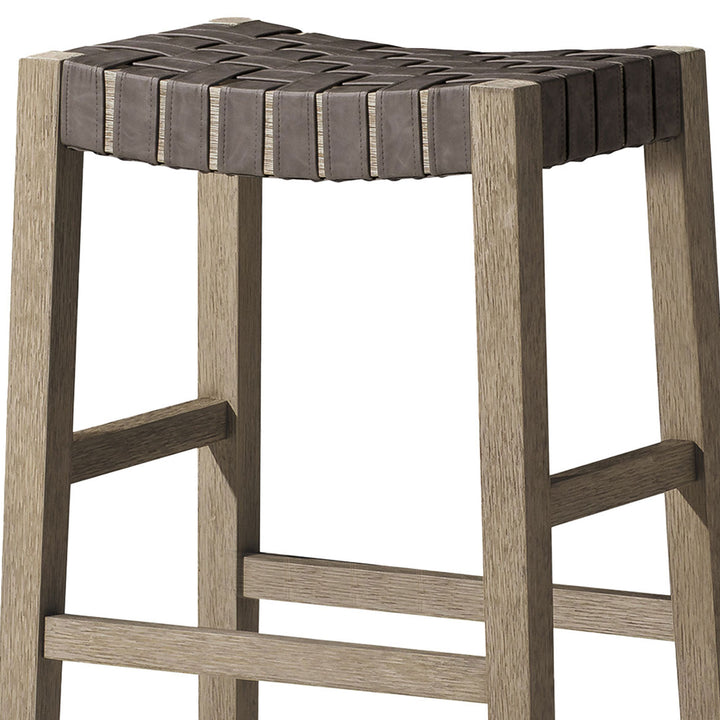 Maven Lane Emerson Bar Stool, Grey, Stone Vegan Leather, Set of 4 (Open Box)