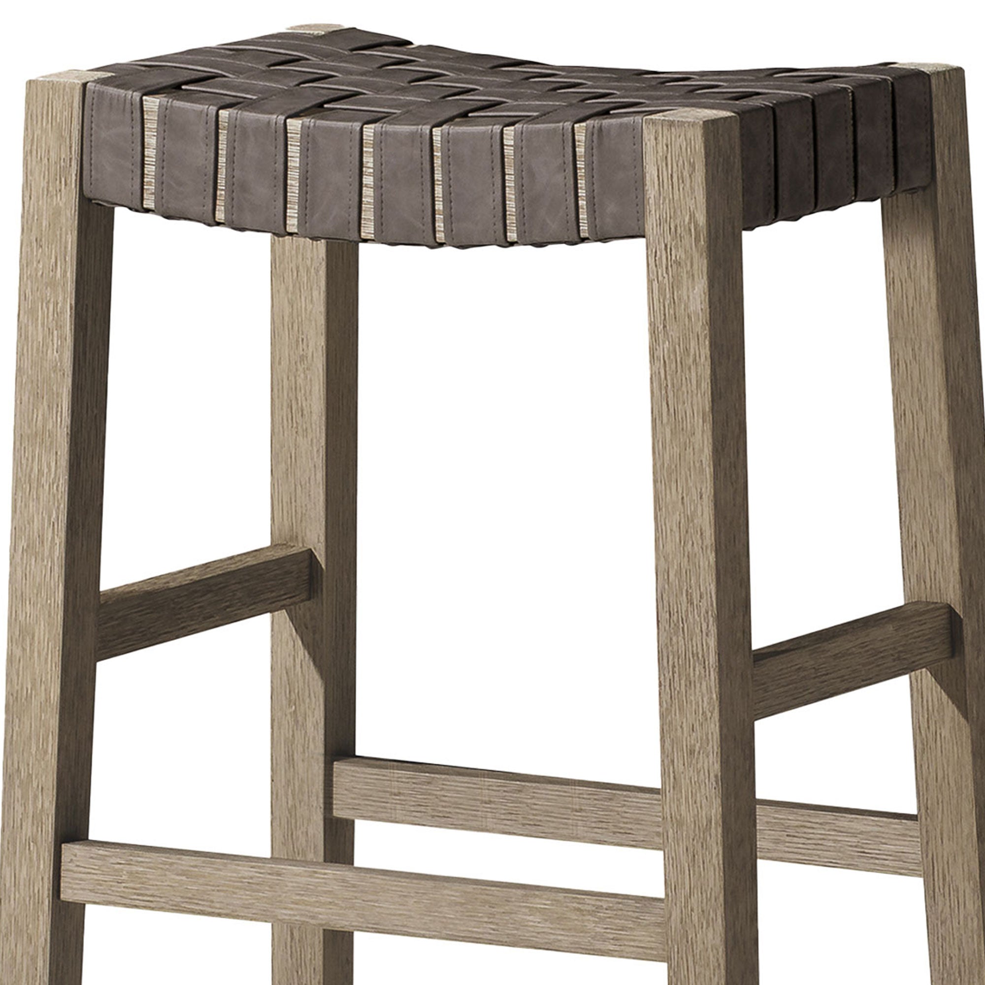 Maven Lane Stool in Weathered Grey Wood Finish w/Stone Vegan Leather (Open Box) - VMInnovations