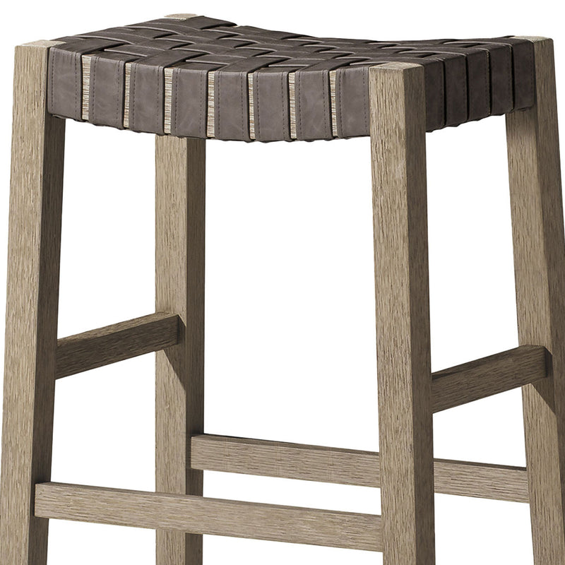 Maven Lane Stool in Weathered Grey Wood Finish w/Stone Vegan Leather (Open Box)