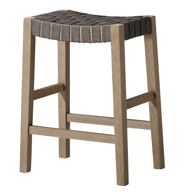 Maven Lane Emerson Counter Stool in Weathered Grey Wood Finish with Ronan Stone Vegan Leather
