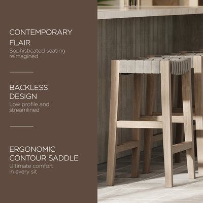 Maven Lane Emerson Counter Stool in Weathered Grey Wood Finish with Ronan Stone Vegan Leather