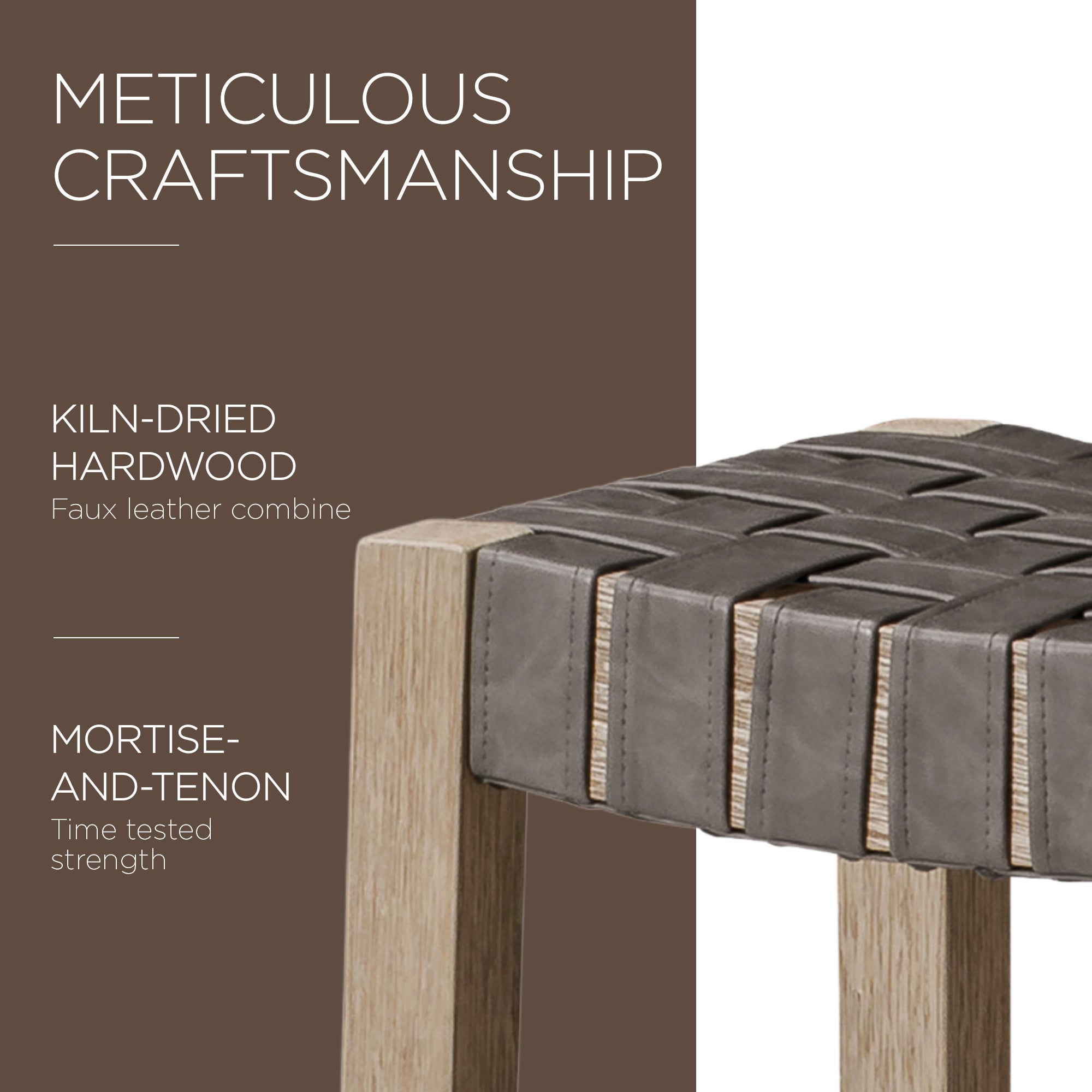 Maven Lane Emerson Counter Stool, Weathered Grey Wood & Vegan Leather, Set of 3