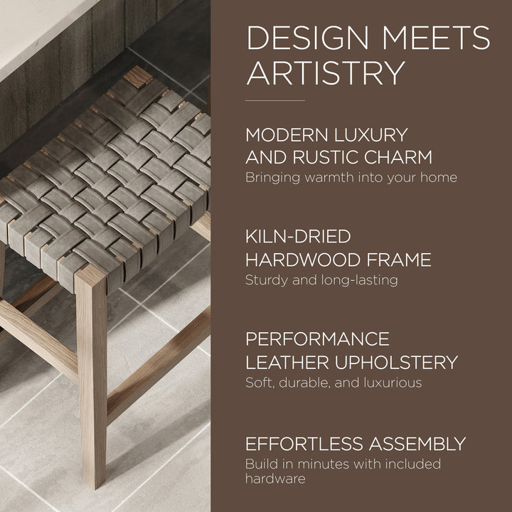 Maven Lane Emerson Counter Stool, Grey Wood, Vegan Leather, Set of 4 (Open Box)