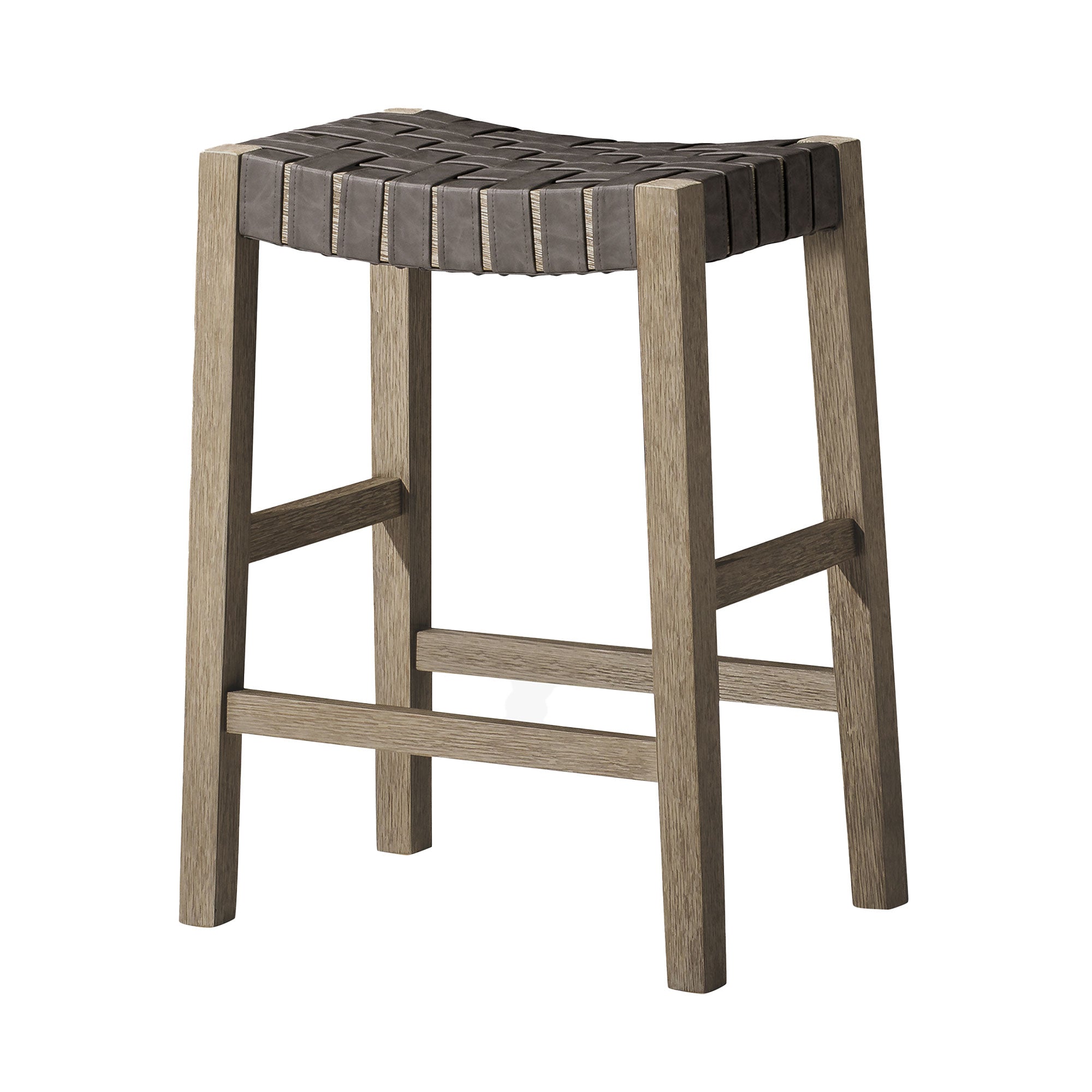 Maven Lane Emerson Counter Stool, Grey Wood, Vegan Leather, Set of 2 (Open Box)