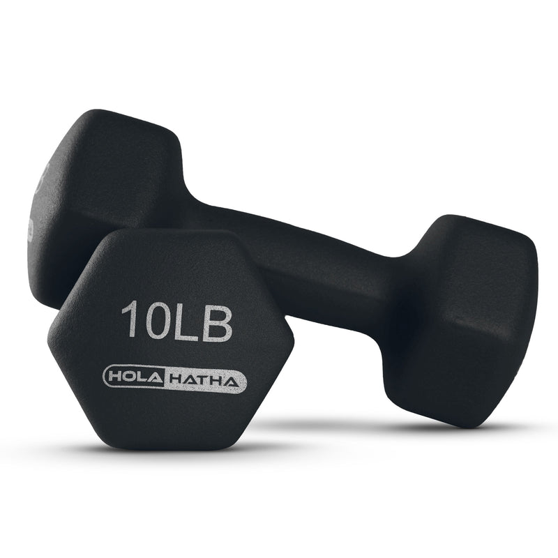 HolaHatha 5, 10, and 15 Pound Neoprene Dumbbell Free Hand Weight Set with Rack