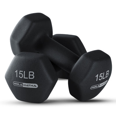 HolaHatha 5, 10, and 15 Pound Neoprene Dumbbell Free Hand Weight Set with Rack - VMInnovations