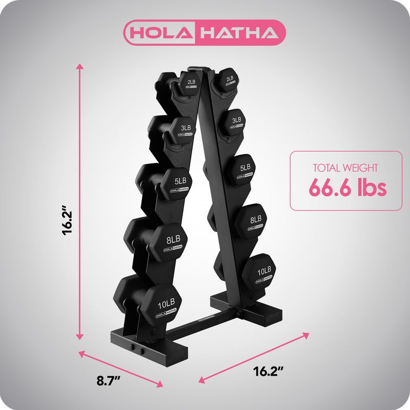 HolaHatha 2, 3, 5, 8 & 10lb Neoprene Dumbbell Set w/Storage Rack (Open Box)