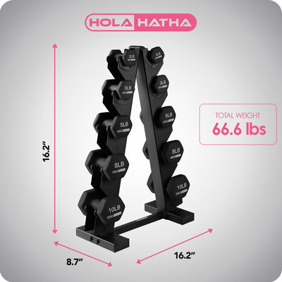HolaHatha 2, 3, 5, 8 & 10lb Neoprene Dumbbell Set w/Storage Rack (Open Box) - VMInnovations