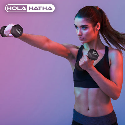 HolaHatha 2, 3, 5, 8 & 10lb Neoprene Dumbbell Set w/Storage Rack (For Parts) - VMInnovations