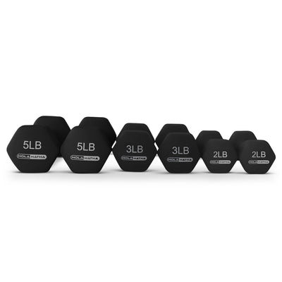 HolaHatha 2, 3, and 5lb Neoprene Dumbbell Hand Weight Set w/Rack, Blk (Open Box) - VMInnovations