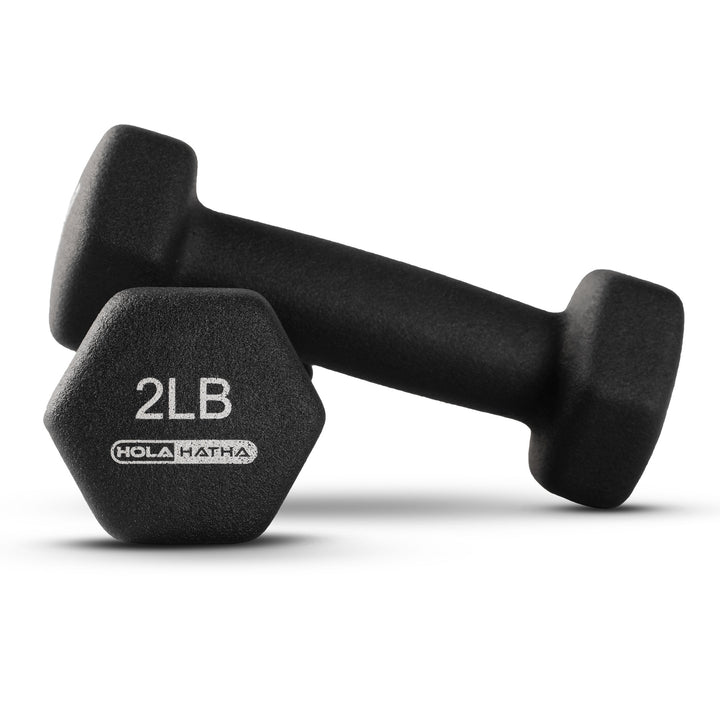 HolaHatha 2, 3, and 5 Pound Dumbbell Free Hand Weight Set w/Rack, Black (Used)