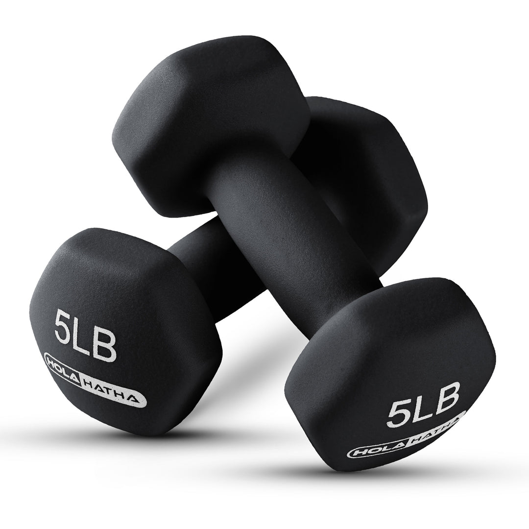 HolaHatha Neoprene Coated Dumbbell Weight Set w/Storage Rack, Black(Open Box)