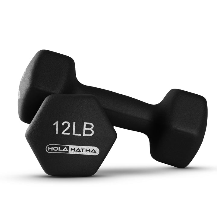 HolaHatha Neoprene Coated Dumbbell Free Hand Weight Set with Storage Rack, Black