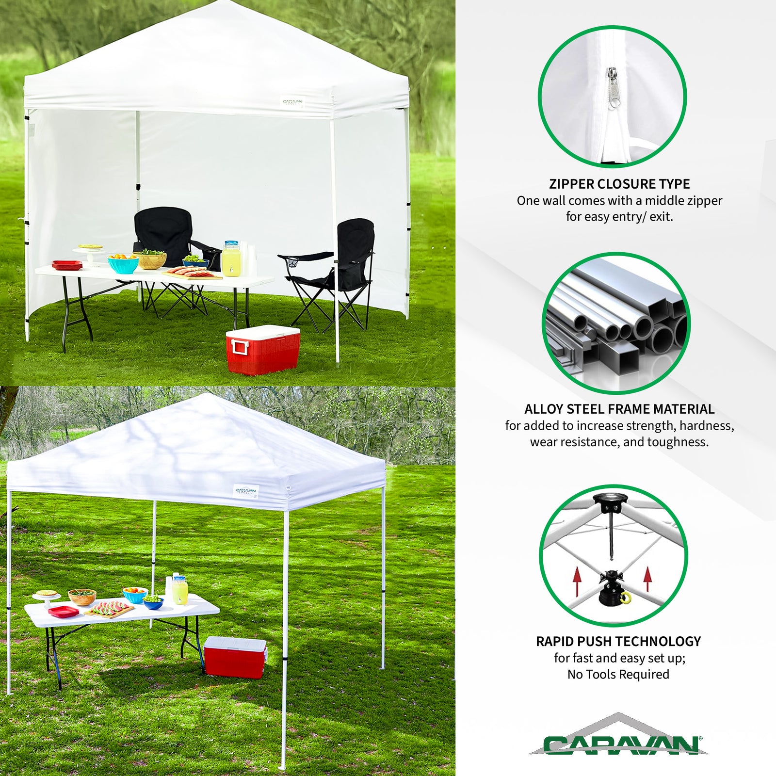 Caravan Canopy V Series Sidewalls & M Series Shade Tent  & Set of 4 Weight Plate - VMInnovations