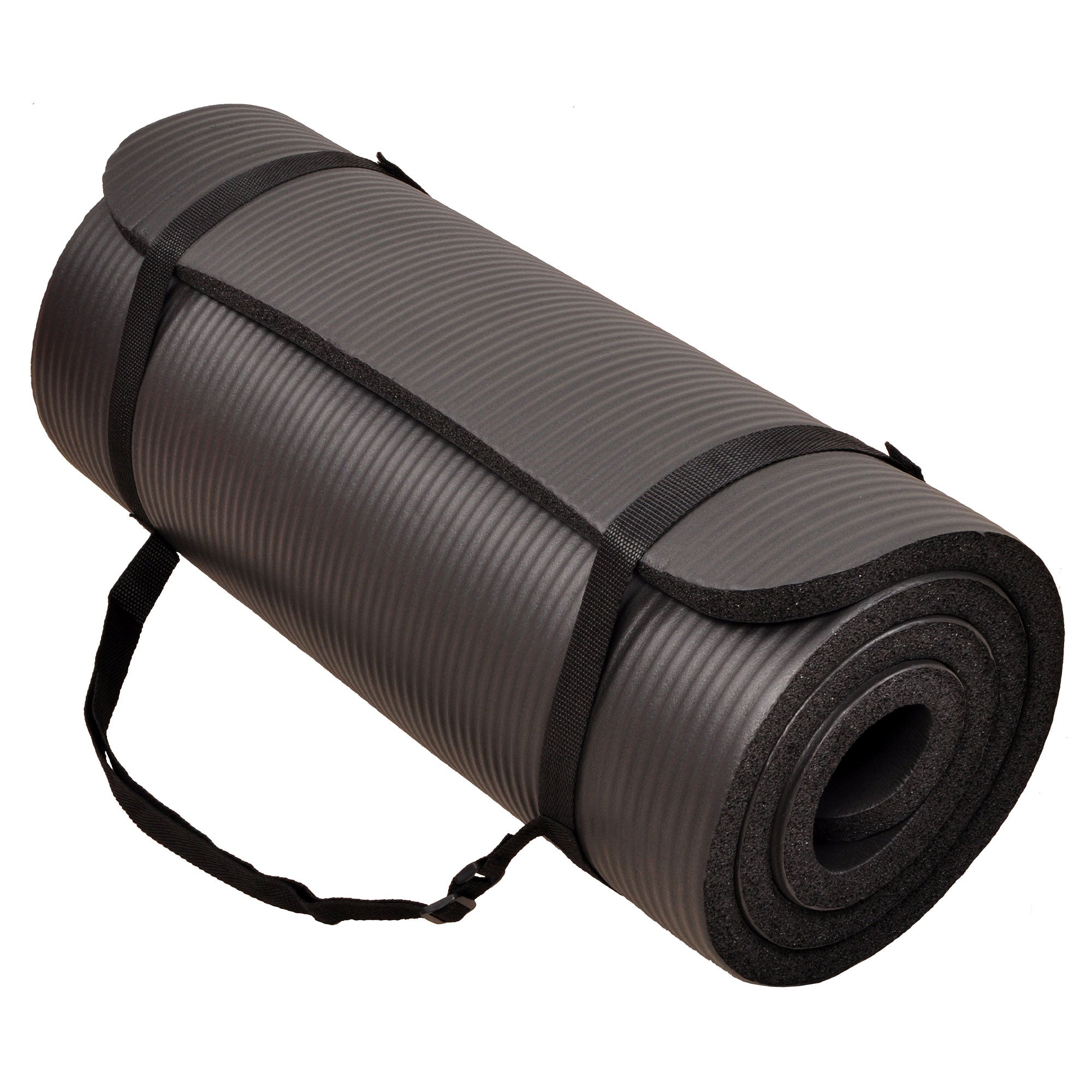 Signature Fitness 1" Extra Thick Exercise Fitness Yoga Mat w/ Carry Strap, Black - VMInnovations