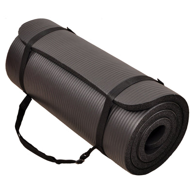 Signature Fitness 1" Extra Thick Exercise Mat w/ Carry Strap, Black (Open Box) - VMInnovations