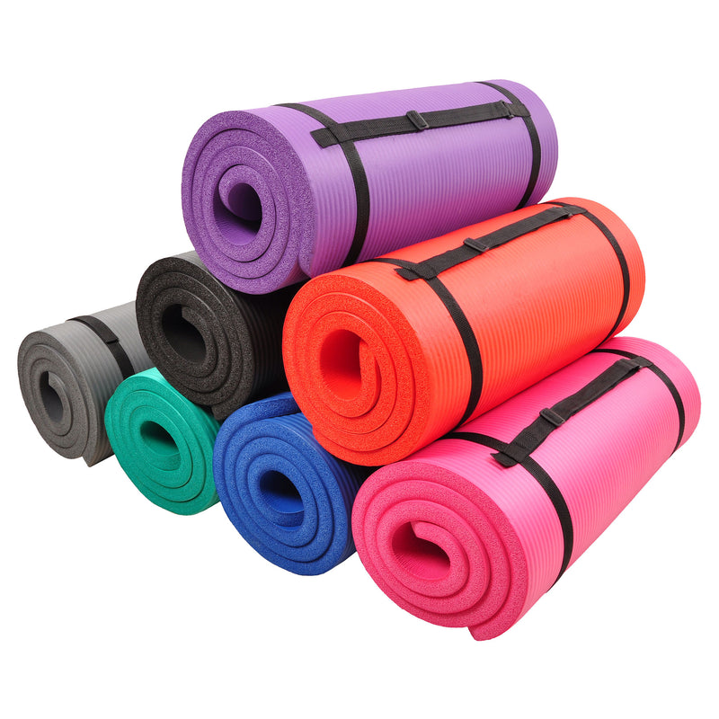Signature Fitness 1" Extra Thick Exercise Fitness Yoga Mat w/ Carry Strap, Black