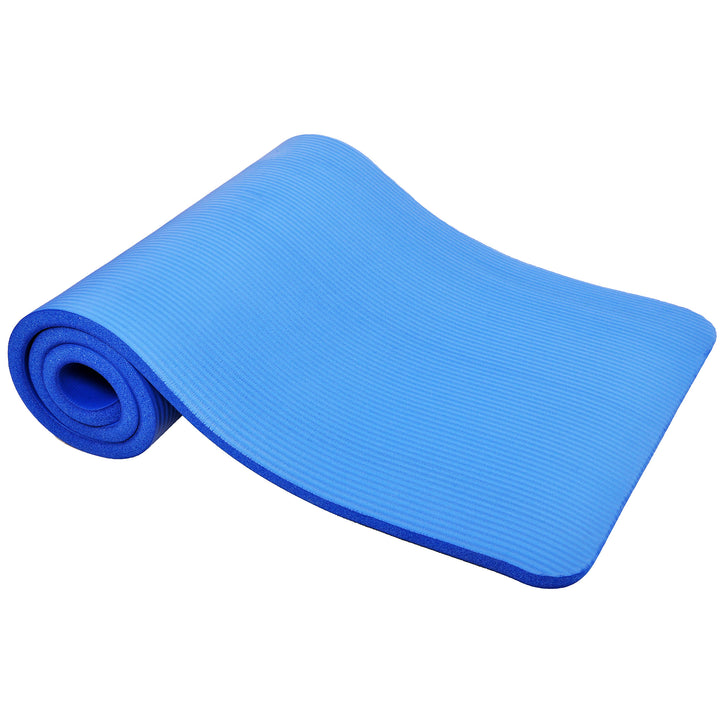 Signature Fitness 1" Extra Thick Exercise Fitness Yoga Mat w/ Carry Strap, Blue