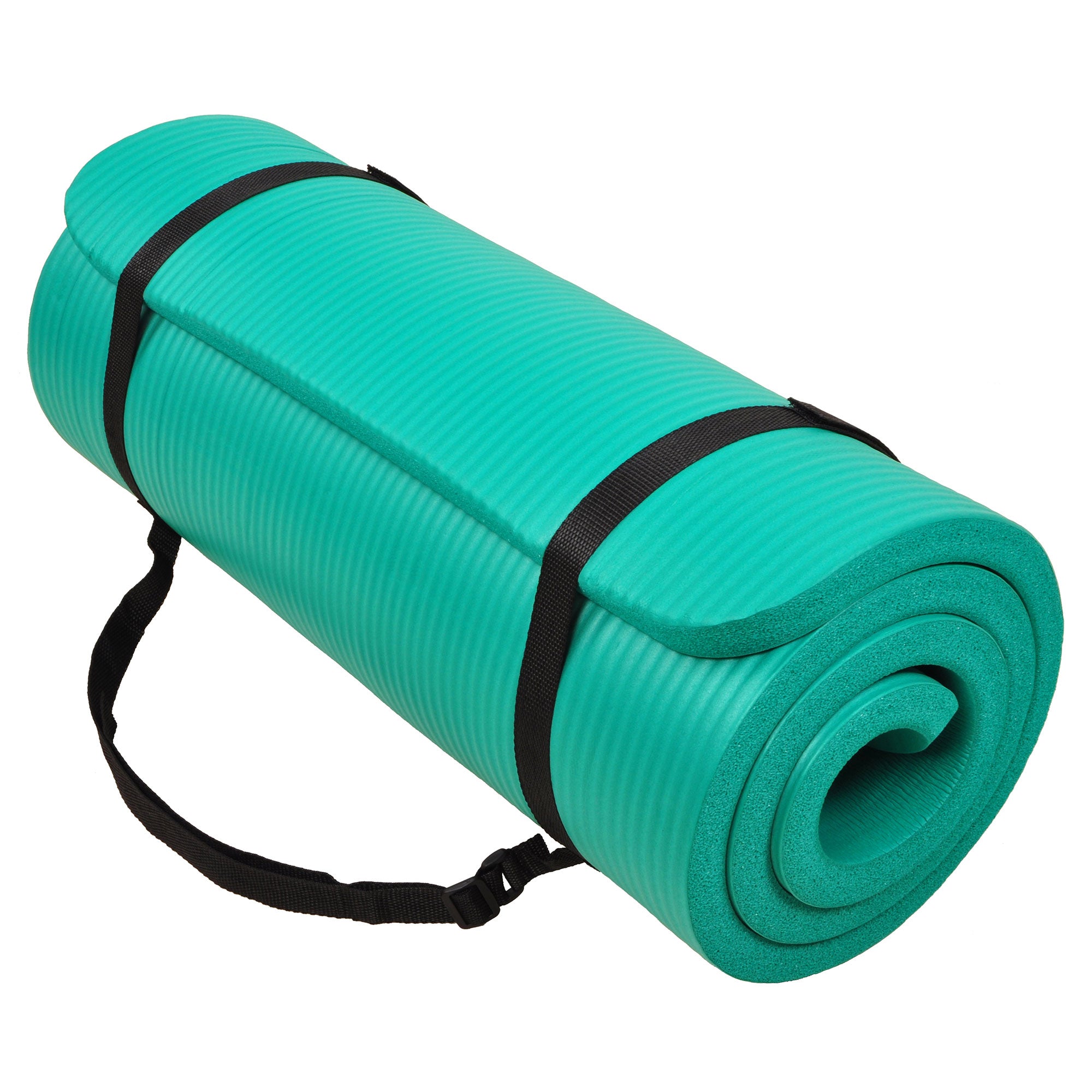 Signature 1" Extra Thick Exercise Fitness Yoga Mat w/Strap, Green (Open Box)