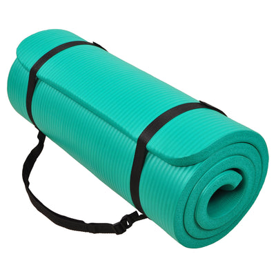 Signature 1" Extra Thick Exercise Fitness Yoga Mat w/ Carry Strap, Green (Used)