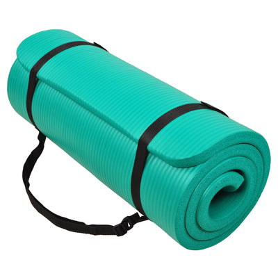 Signature 1" Extra Thick Exercise Fitness Yoga Mat w/ Carry Strap, Green (Used) - VMInnovations