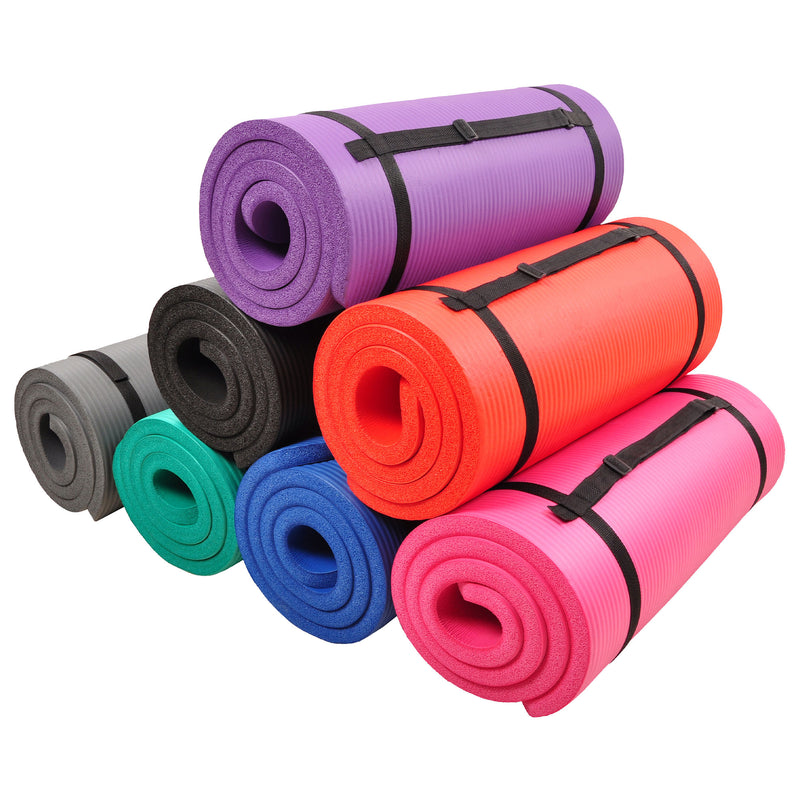Signature Fitness 1" Extra Thick Exercise Fitness Yoga Mat w/ Carry Strap, Pink