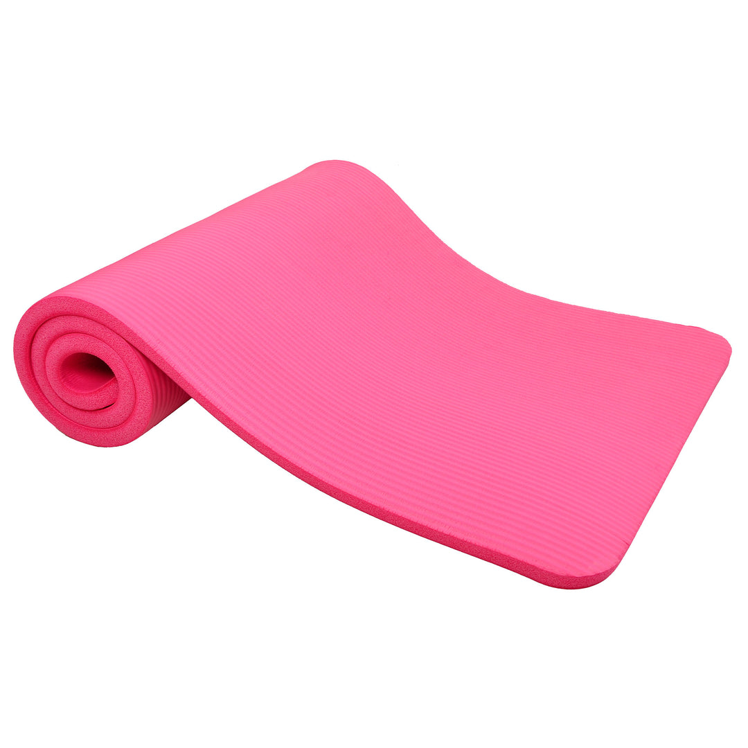 Signature Fitness 1" Extra Thick Exercise Yoga Mat w/ Carry Strap, Pink (Used)