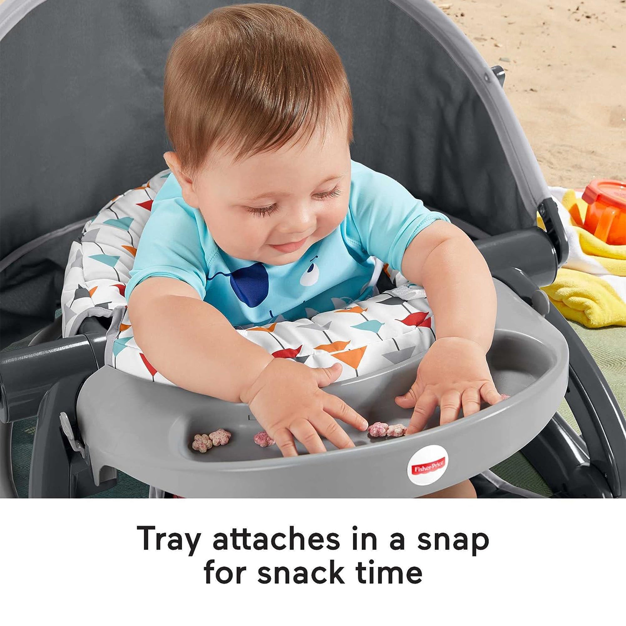 Fisher-Price Foldable Baby Travel Chair On The Go Sit Me Up Floor Seat w/Canopy - VMInnovations