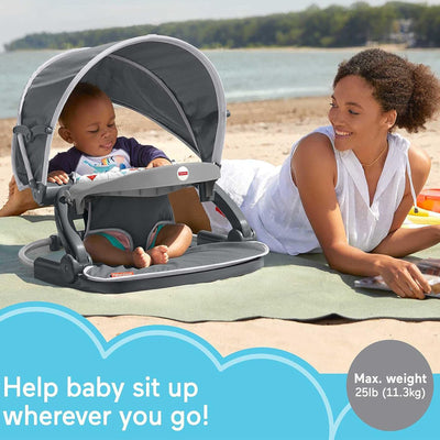 Fisher-Price Foldable Baby Travel Chair On The Go Sit Me Up Floor Seat w/Canopy - VMInnovations