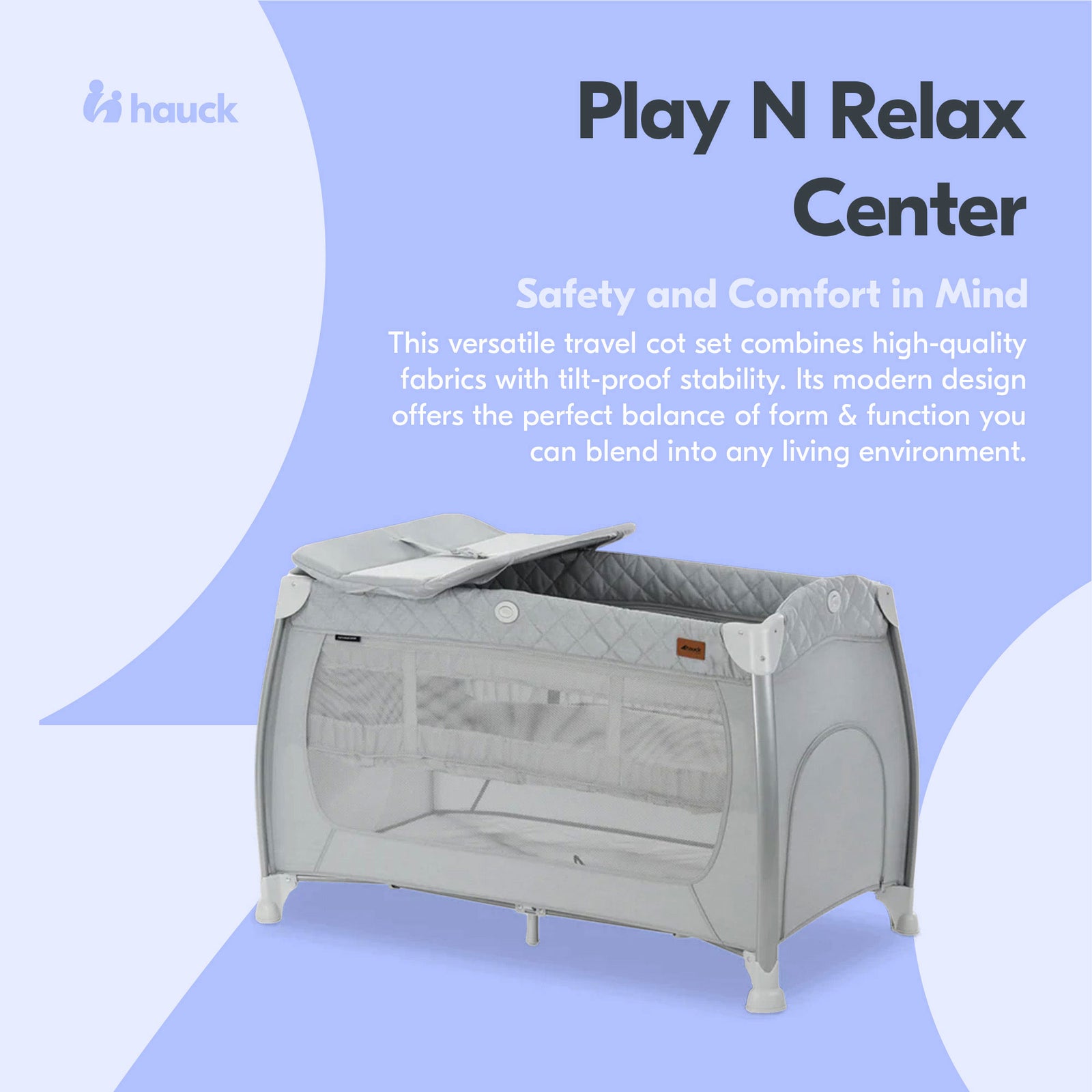 hauck Play N Relax Center Portable Baby Playard Crib w/ Travel Bag, Quilted Grey - VMInnovations