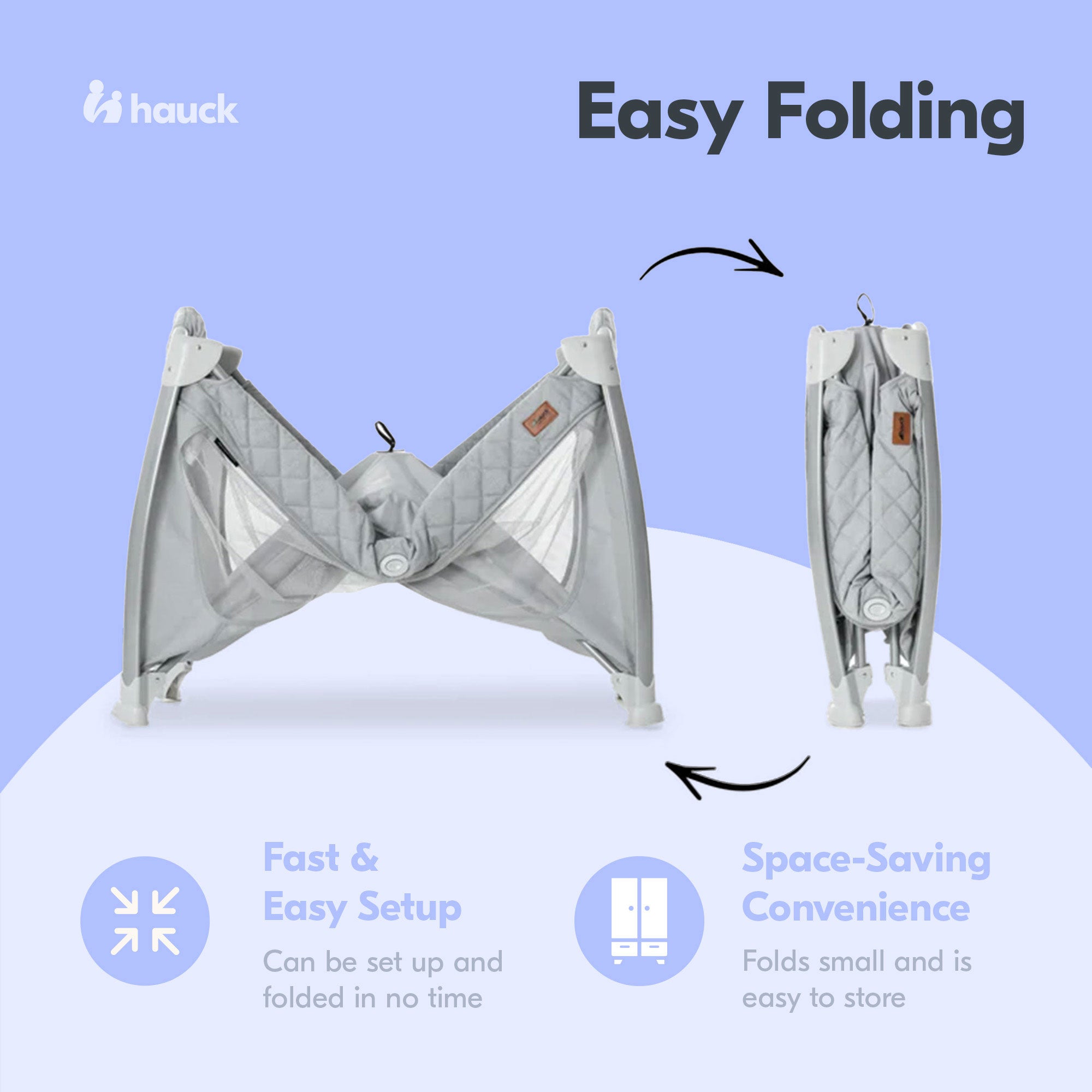 hauck Play N Relax Portable Baby Crib w/ Travel Bag, Quilted Grey (Open Box) - VMInnovations