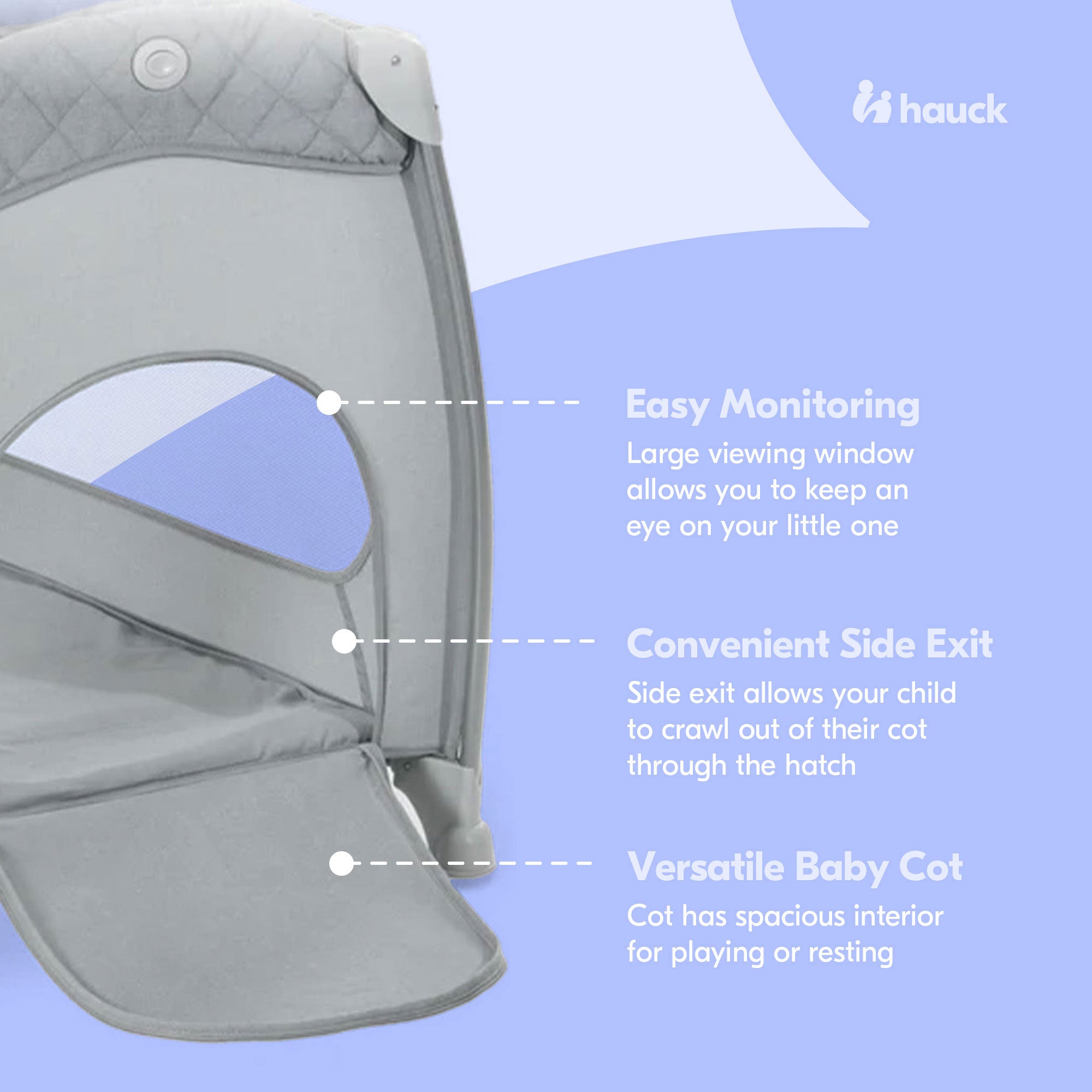 hauck Play N Relax Portable Baby Crib w/ Travel Bag, Quilted Grey (Open Box) - VMInnovations