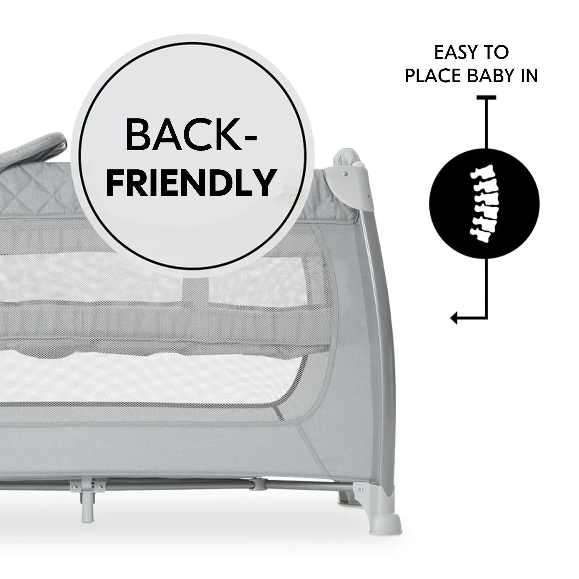 hauck Play N Relax Portable Baby Crib w/ Travel Bag, Quilted Grey (Open Box) - VMInnovations