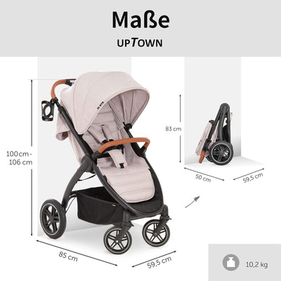 hauck Uptown Deluxe Folding Stroller w/Cup Holder and Canopy,Beige (Open Box) - VMInnovations