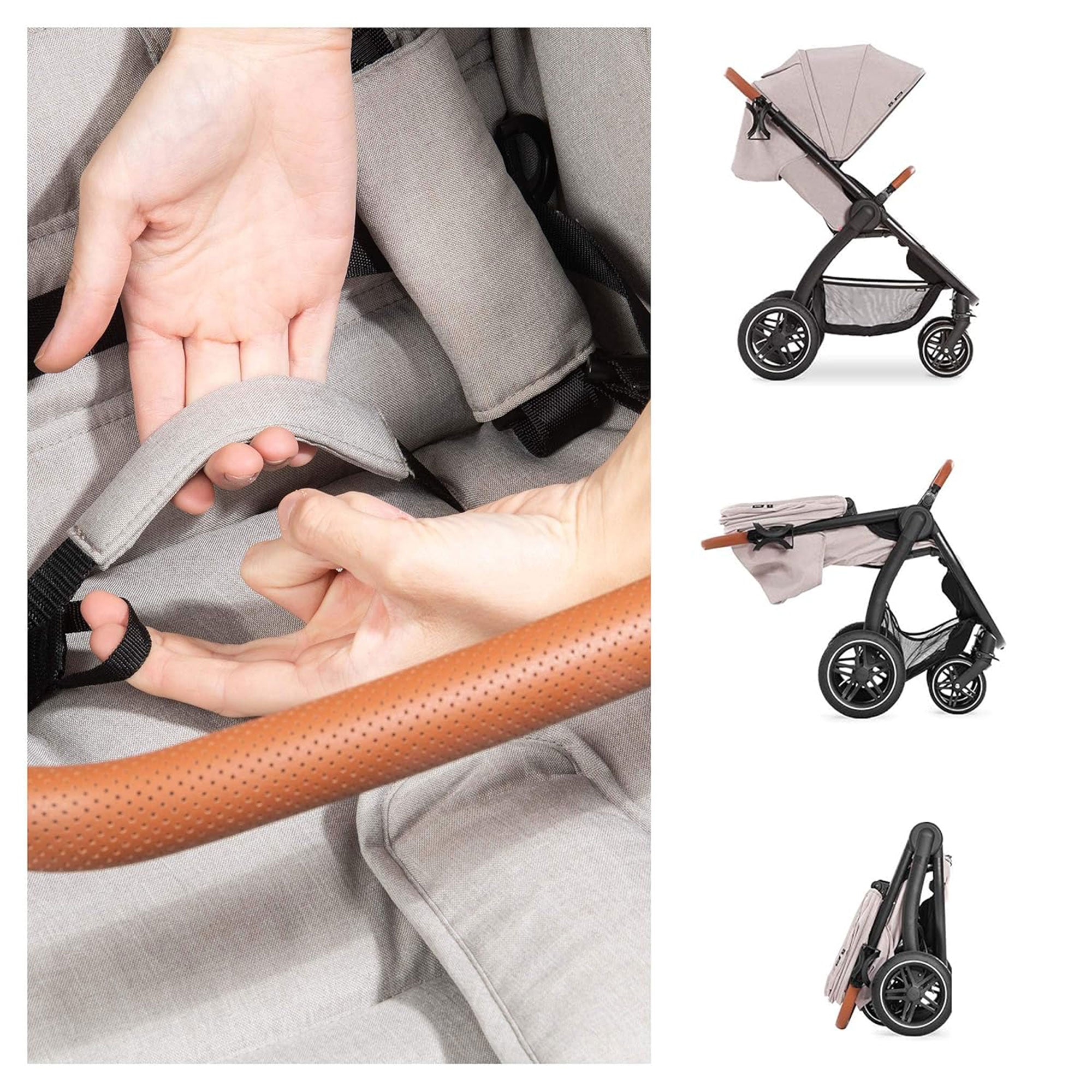 hauck Uptown Deluxe Folding Stroller with Cup Holder and Canopy, Melange Beige - VMInnovations