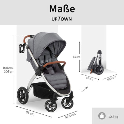 hauck Uptown Deluxe Folding Stroller with Cup Holder and Canopy, Grey (Open Box) - VMInnovations