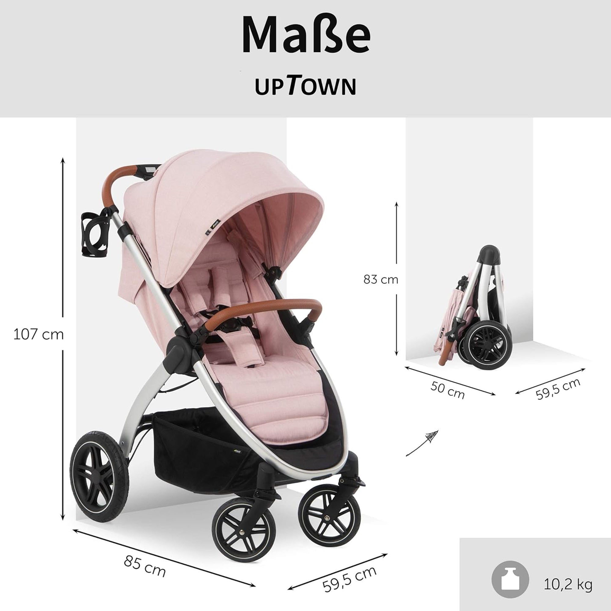 hauck Uptown Deluxe Folding Stroller with Cup Holder & Canopy, Rose (Open Box) - VMInnovations
