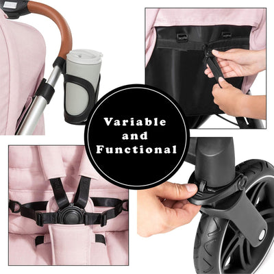 hauck Uptown Deluxe Folding Stroller with Cup Holder & Canopy, Rose (Open Box) - VMInnovations