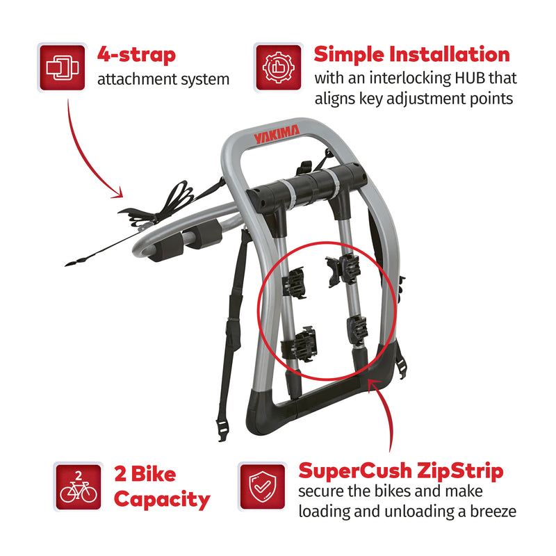 Yakima 2 Bike Capacity Trunk Bike Strap Rack w/ZipStrips, Gray/Black (For Parts)