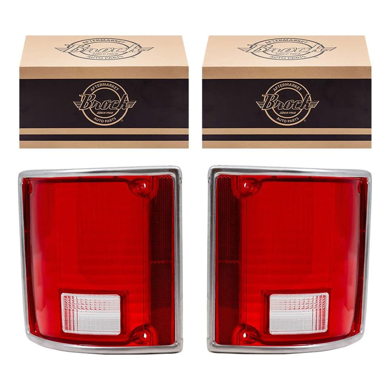 Brock Replacement Tail Lamp Lens Set with Chrome Trim for GMC and Chevrolet