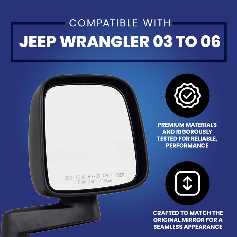 Brock Replacement Manual Mirror Set for Jeep Wrangler 03 to 06, Black (Open Box)